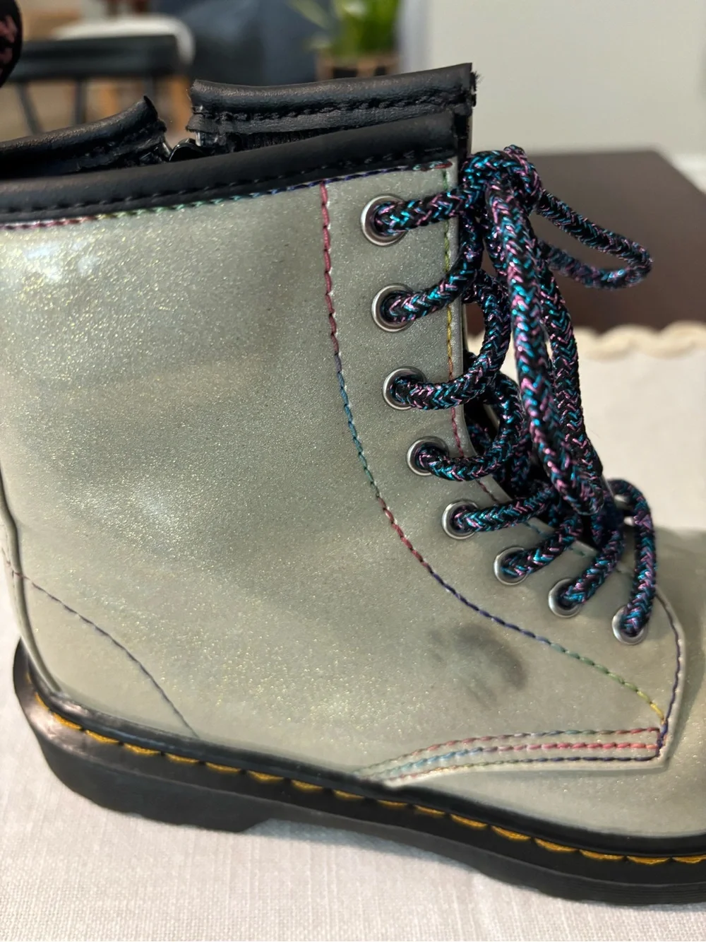Dr. Marten's kids sparkle lace up/ side zipper boot youth size 1